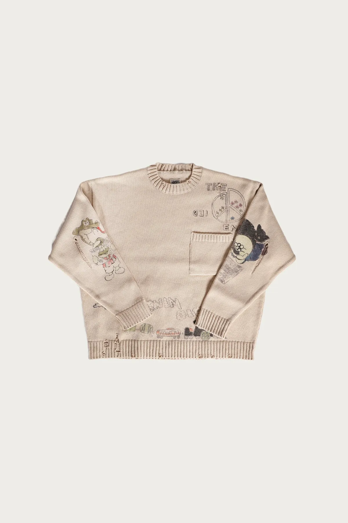 5G Cotton Knit Crew Sweater (Memorial Paint Model) - Natural