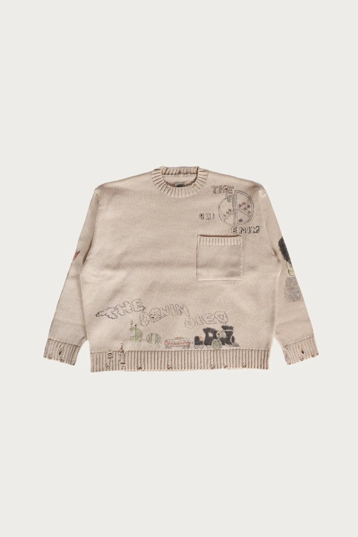 5G Cotton Knit Crew Sweater (Memorial Paint Model) - Natural