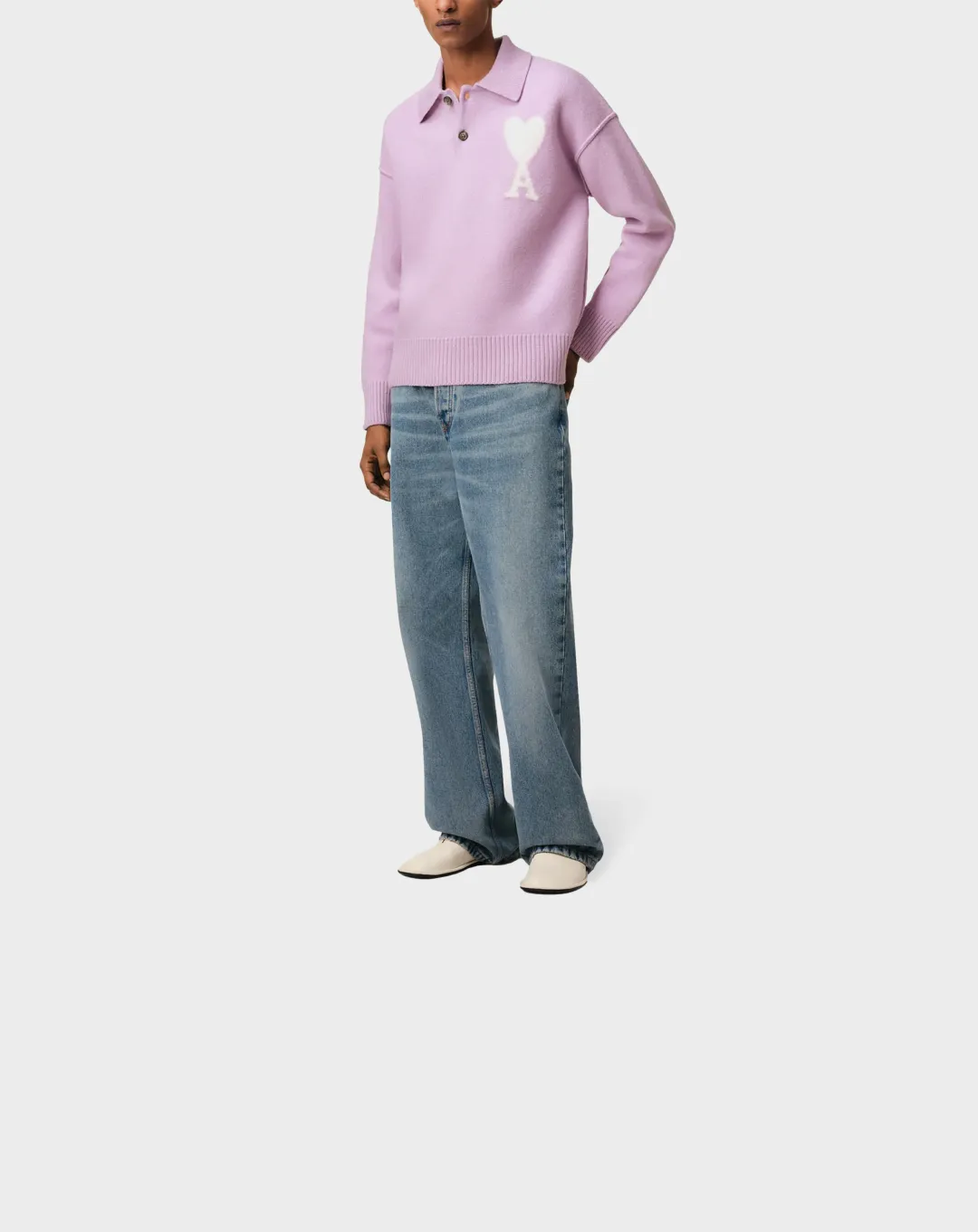 AMI Paris Knitted Cardigan in Lilac and Grey