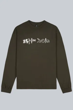 BRAIN DEAD EARTH WISDOM LONG SLEEVE SHIRT DARK GREEN