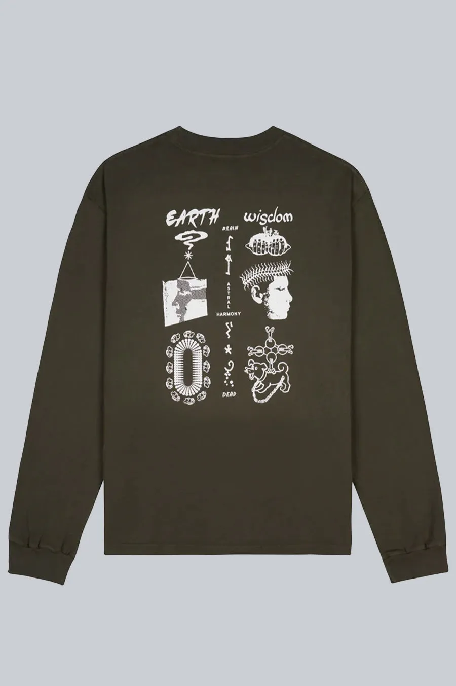 BRAIN DEAD EARTH WISDOM LONG SLEEVE SHIRT DARK GREEN
