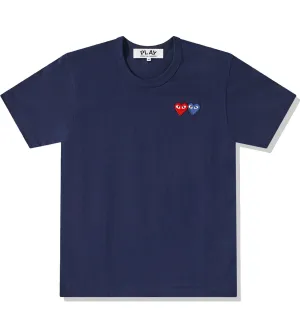 CDG Play Double Heart x Burgundy T-Shirt (Navy)