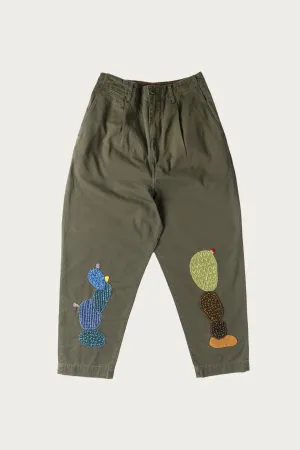 Chino High Waisted NIME Pants (CACTUS Embroidery) - Khaki