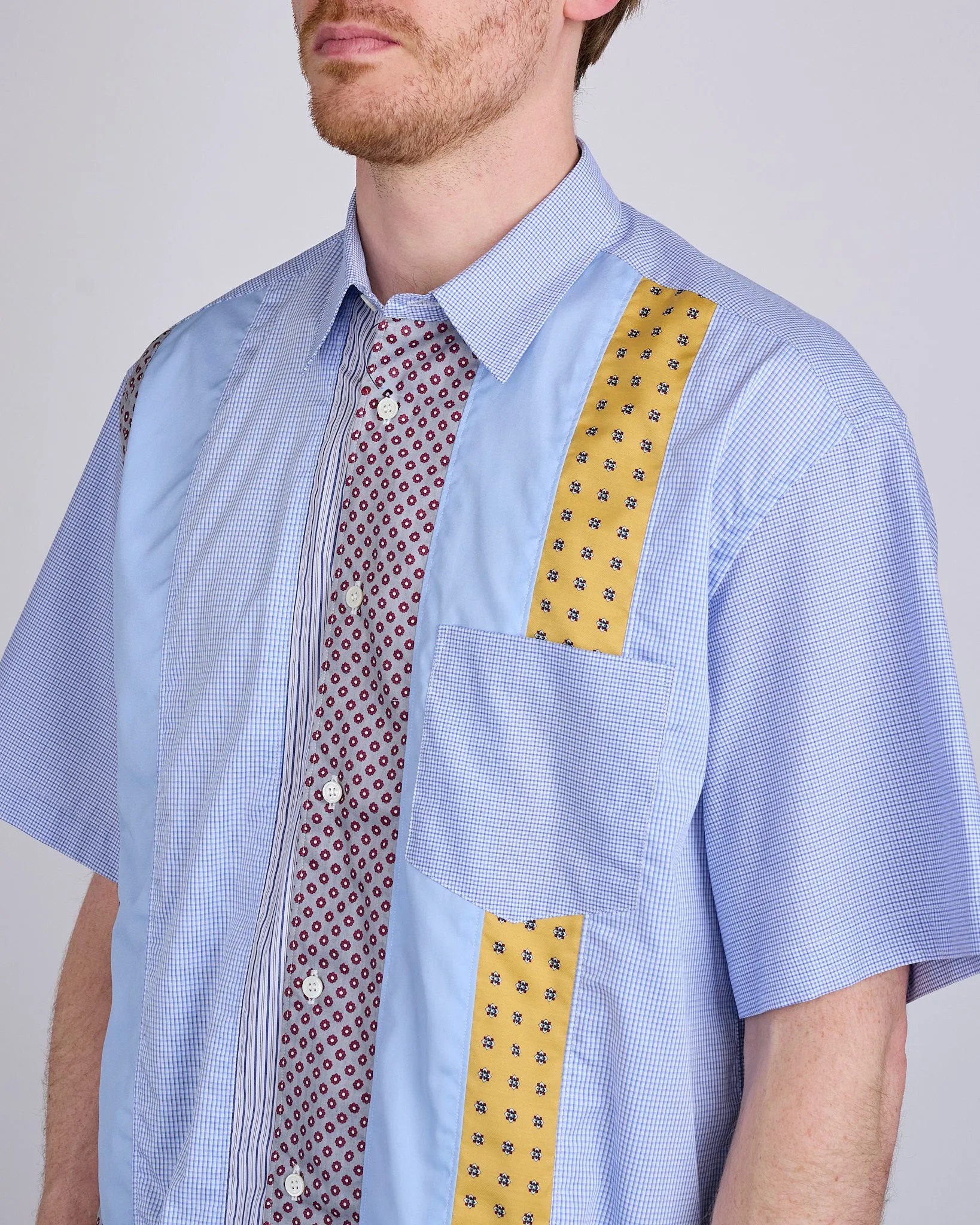COMME des GARONS HOMME Cotton Check Multi Fabric Button Shirt Mix