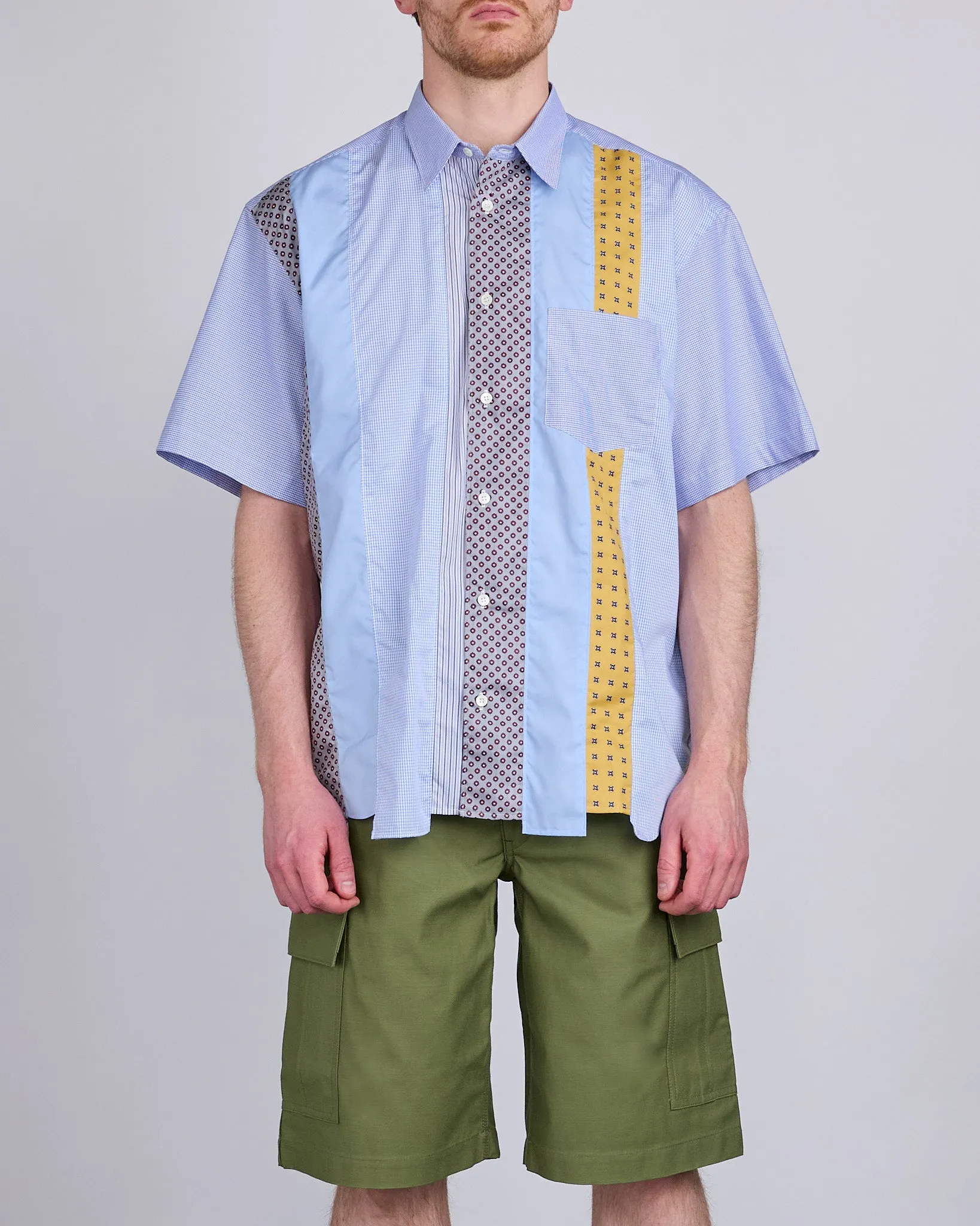 COMME des GARONS HOMME Cotton Check Multi Fabric Button Shirt Mix
