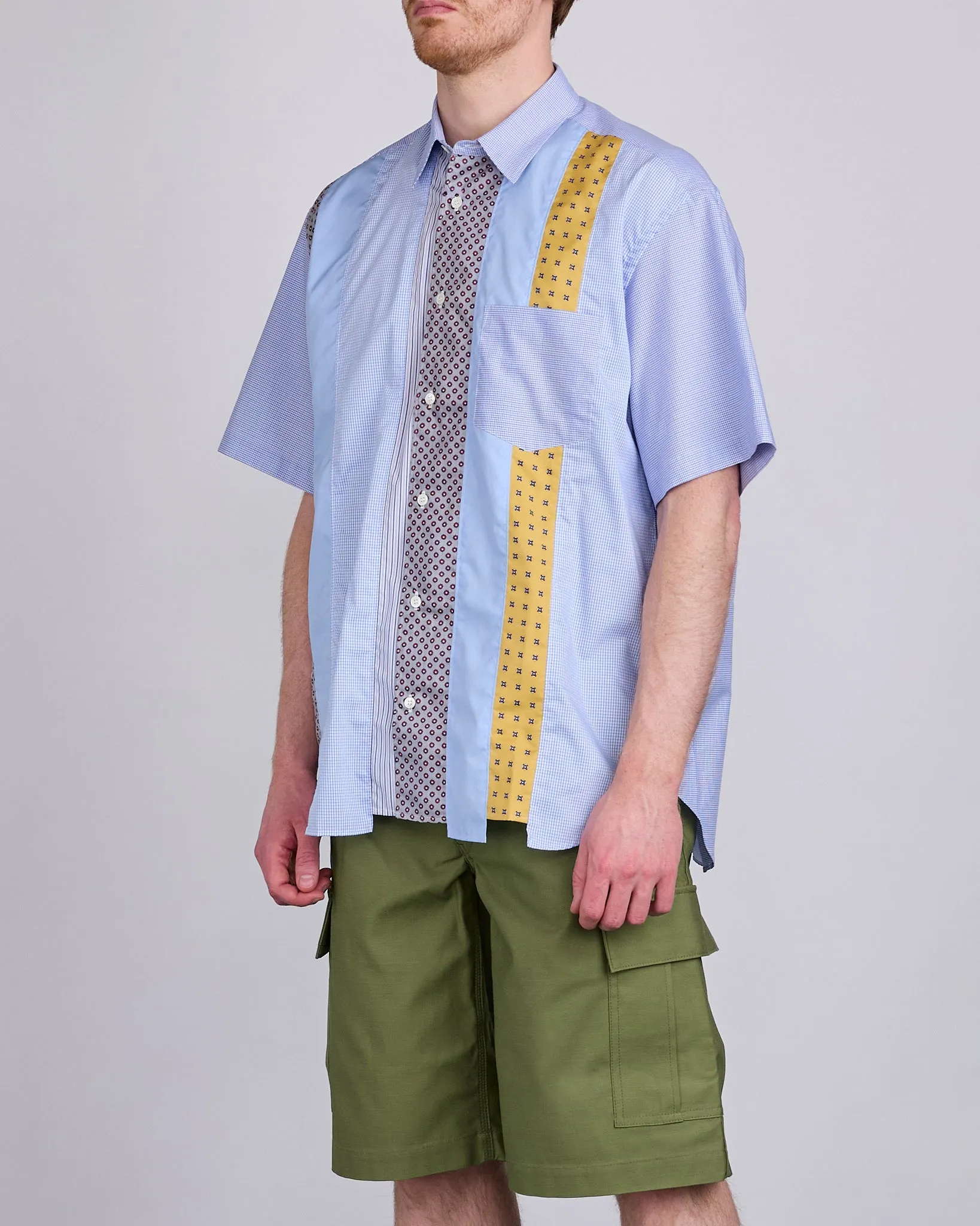 COMME des GARONS HOMME Cotton Check Multi Fabric Button Shirt Mix