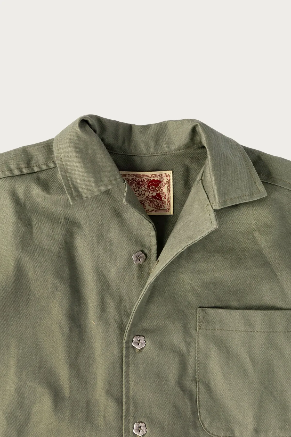 Cropped Side Pocket Button Up - Olive Green Sateen