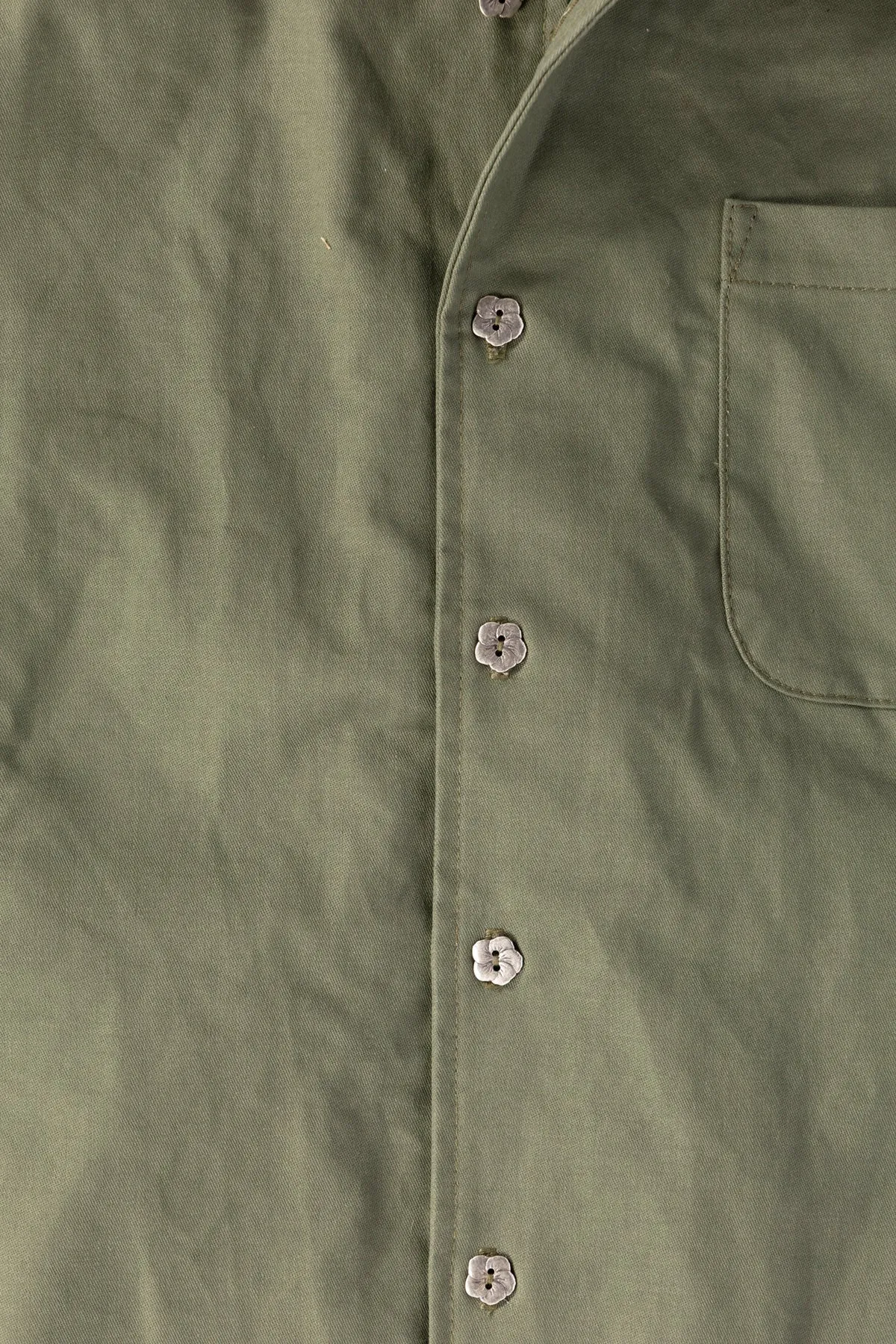 Cropped Side Pocket Button Up - Olive Green Sateen