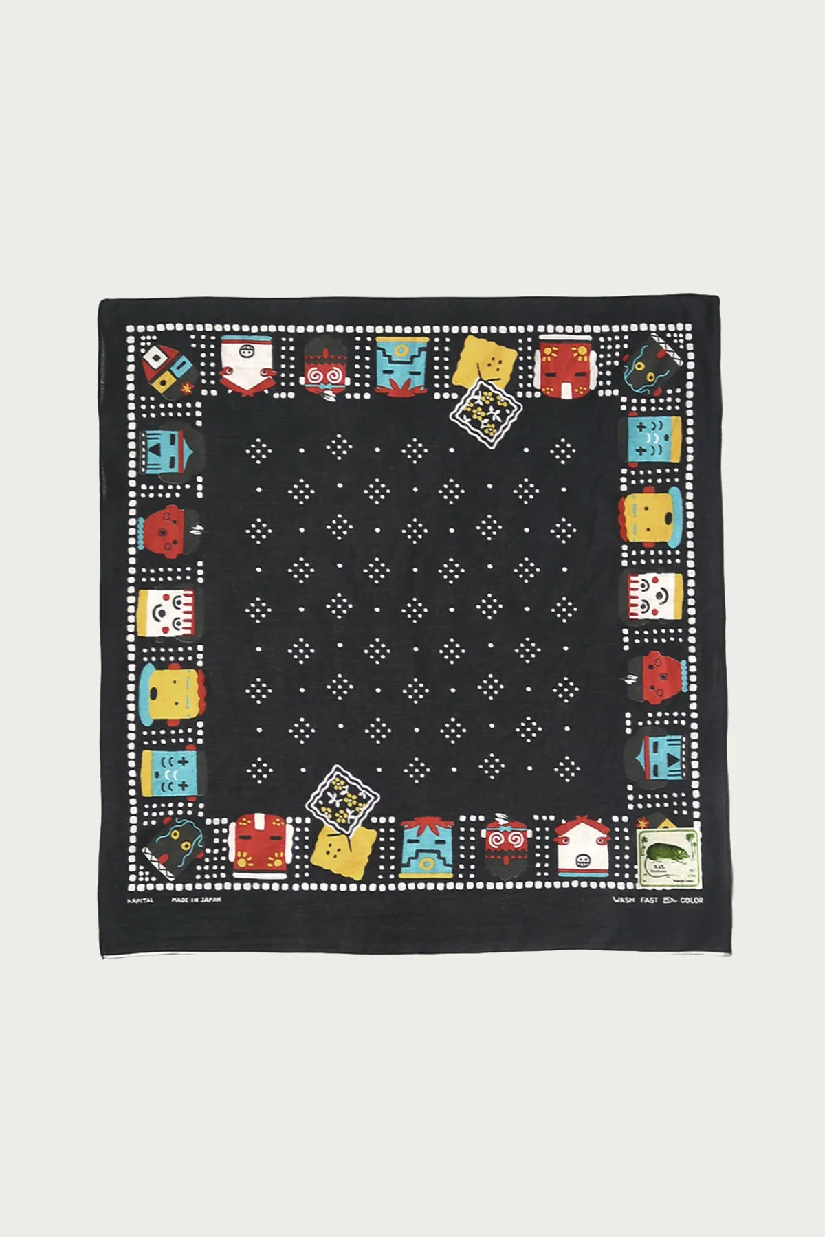 Fastcolor Selvedge Bandanna (KACHINA & PECKISH RAINBOWY) - Black