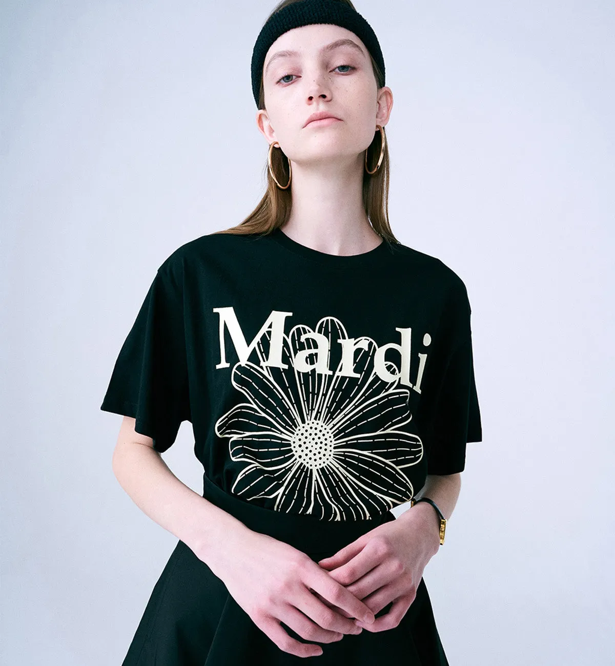Mardi Mercredi Flower Mardi T-Shirt (Black Cream)