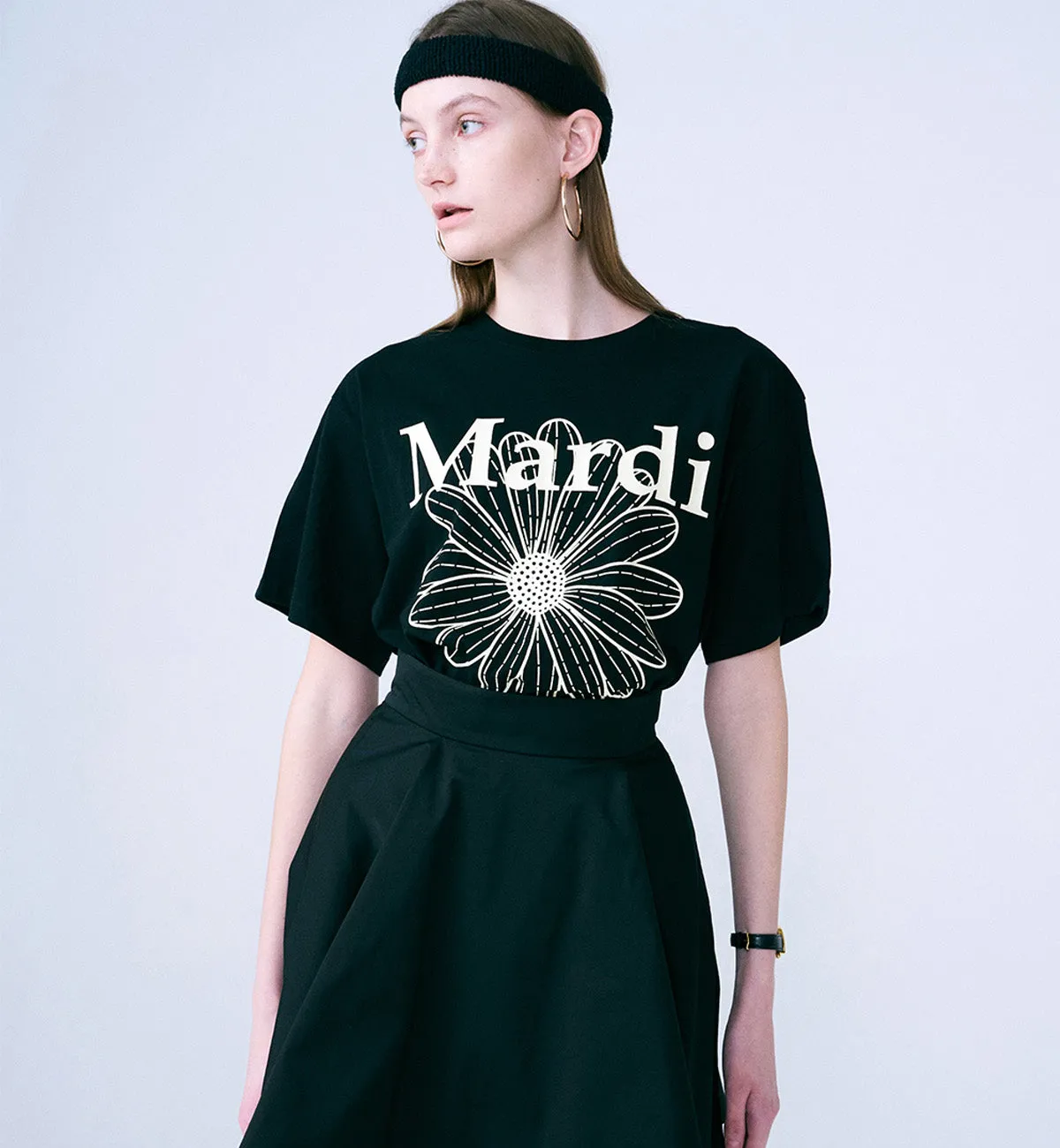 Mardi Mercredi Flower Mardi T-Shirt (Black Cream)