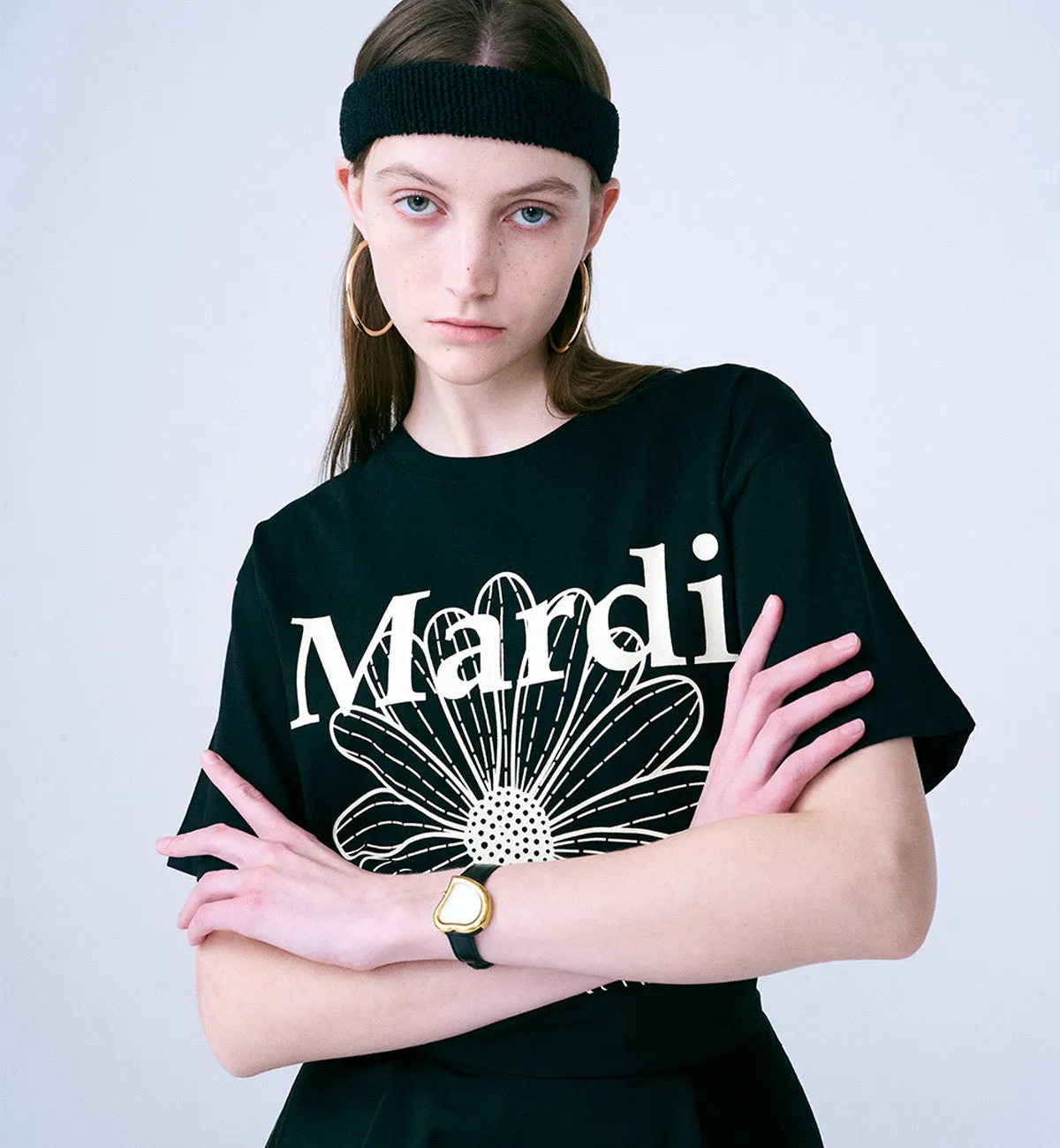 Mardi Mercredi Flower Mardi T-Shirt (Black Cream)