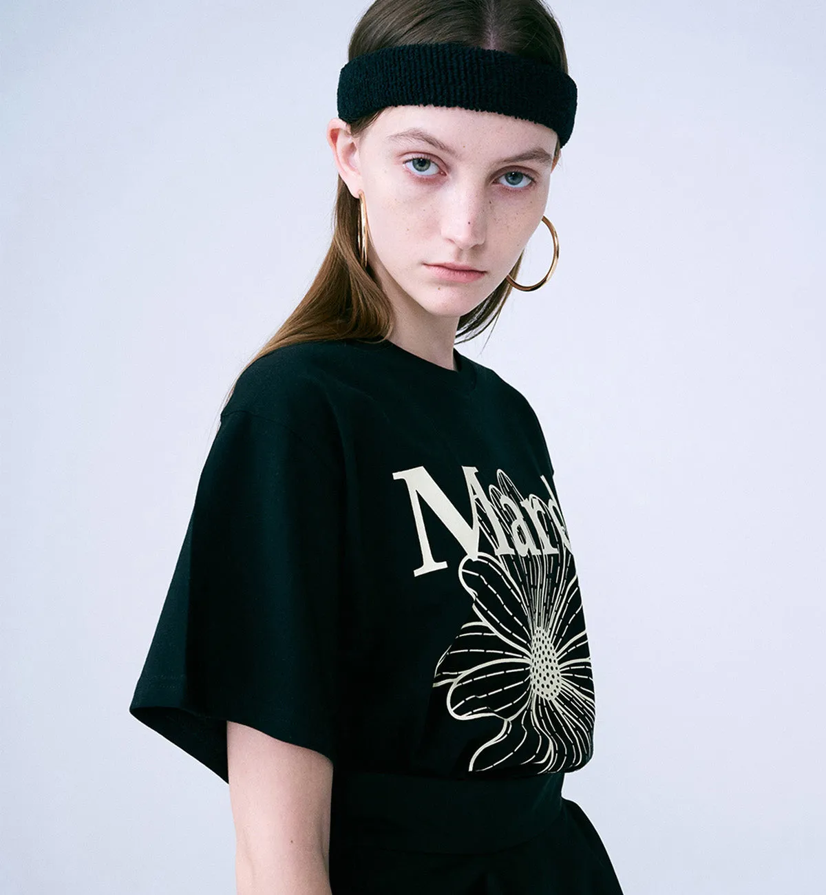 Mardi Mercredi Flower Mardi T-Shirt (Black Cream)
