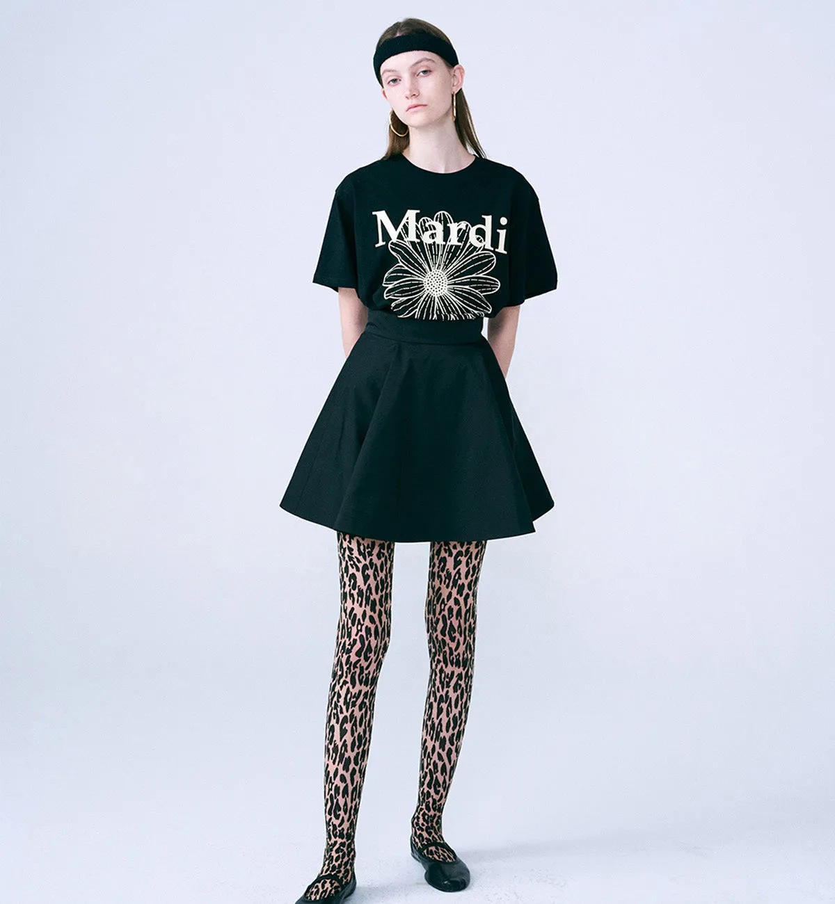 Mardi Mercredi Flower Mardi T-Shirt (Black Cream)
