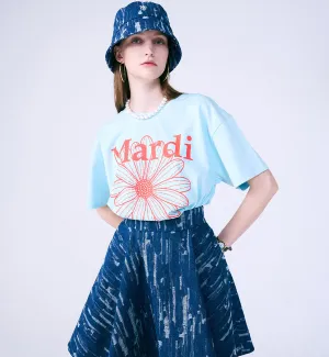 Mardi Mercredi Flower Mardi T-Shirt (Sky Blue Red)