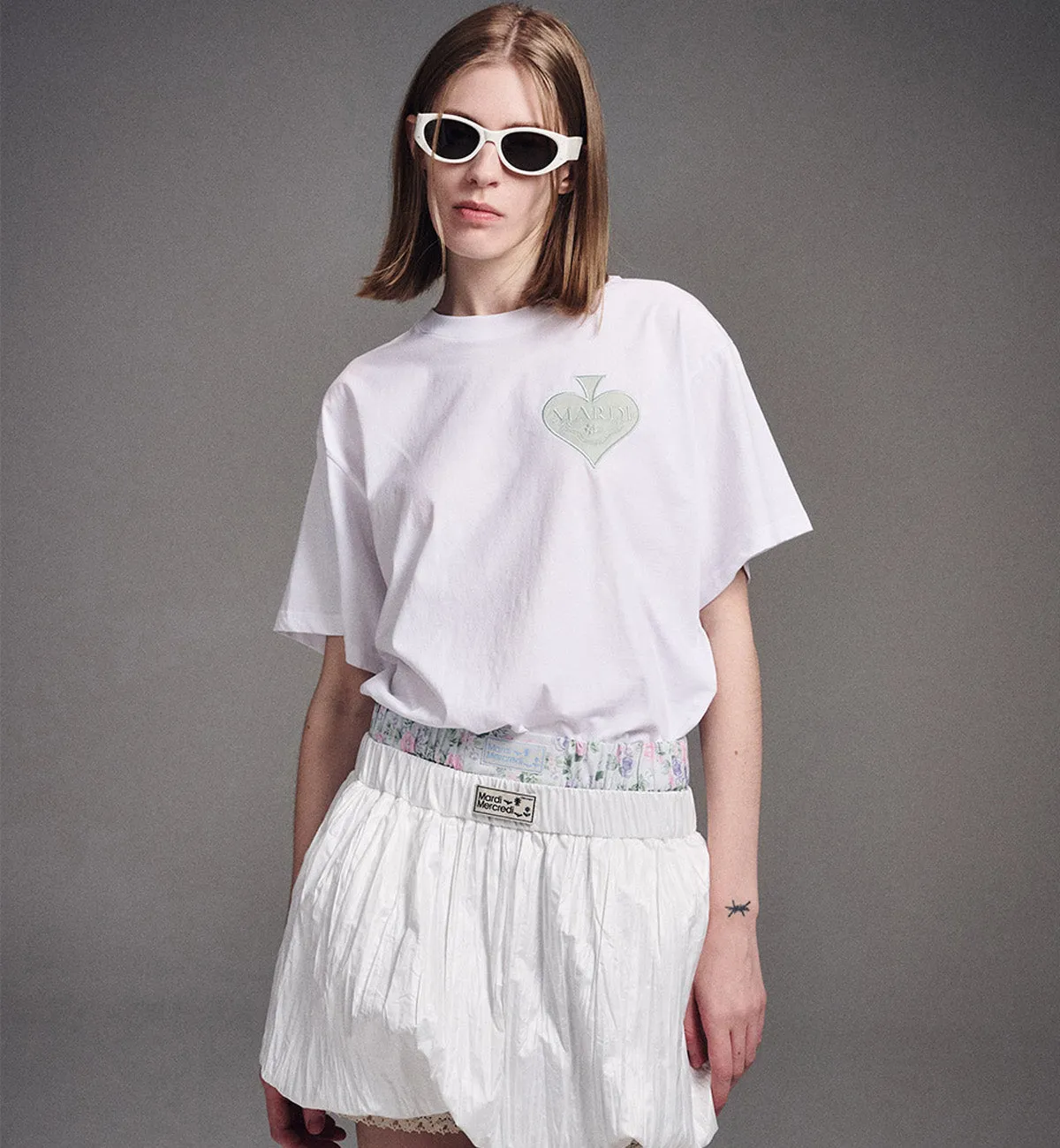 Mardi Mercredi Satin Spade T-Shirt (White Mint)