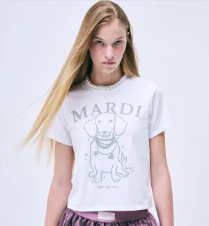 Mardi Mercredi Swing The Tail DDANJI Pearl Necklace Slim T-Shirt (White Lightgrey)