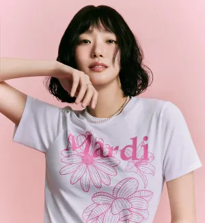 Mardi Mercredi Triple Flower Mardi T-Shirt (White Pink)