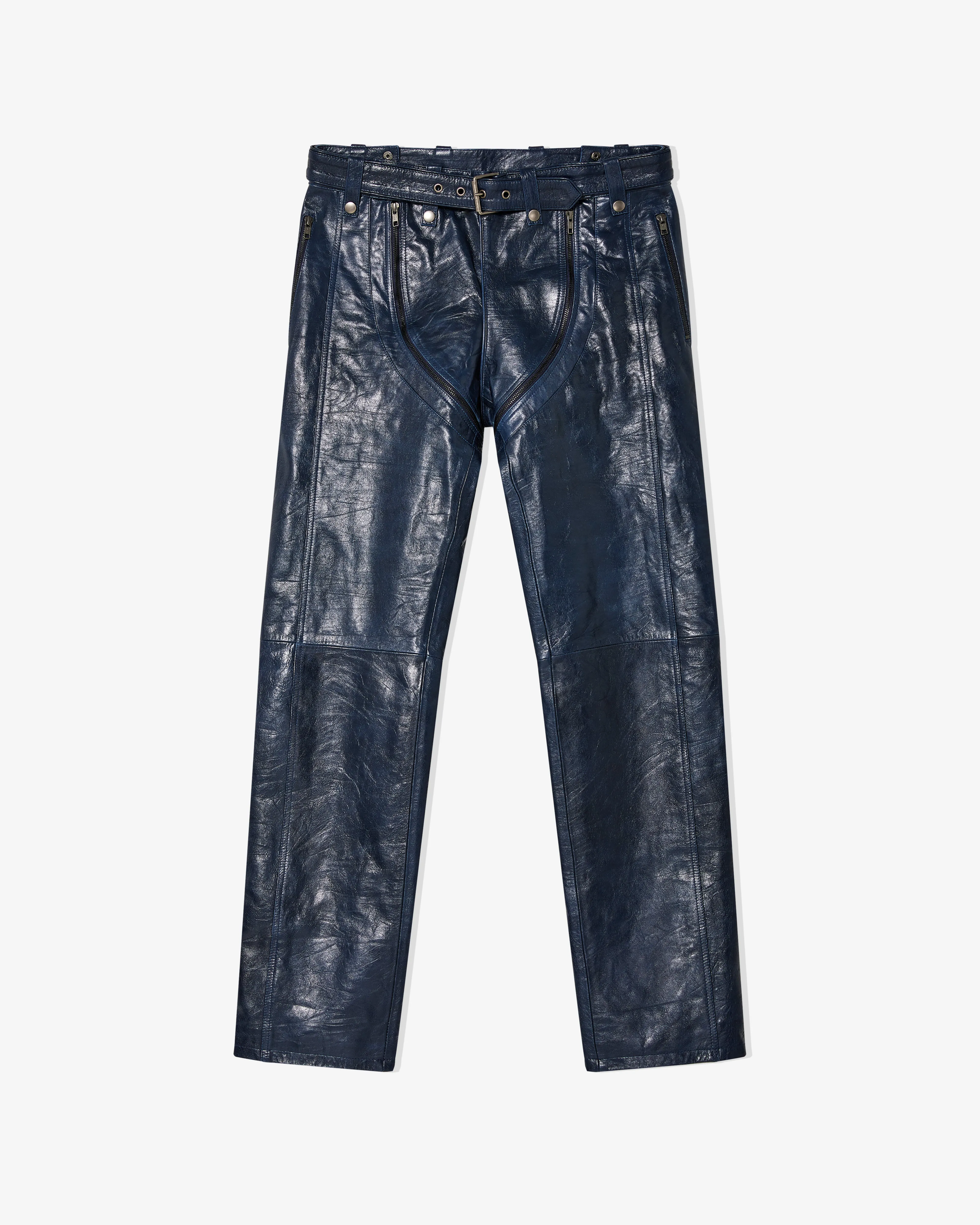 Martine Rose - Men's Zip Chap Leather Trousers - (Blue)