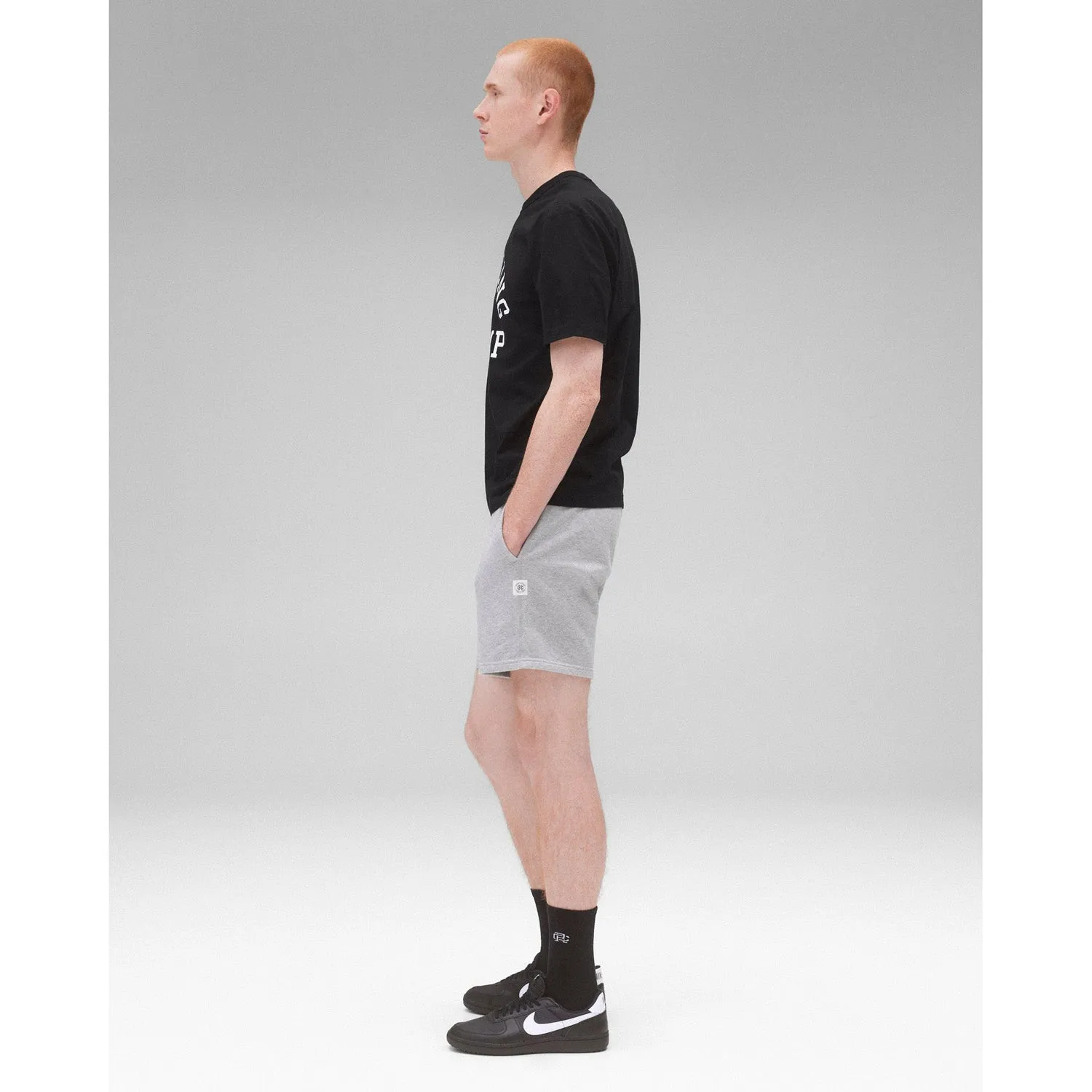 Reigning Champ Men Knit Lightweight Jersey Arch Logo T-Shirt Black White