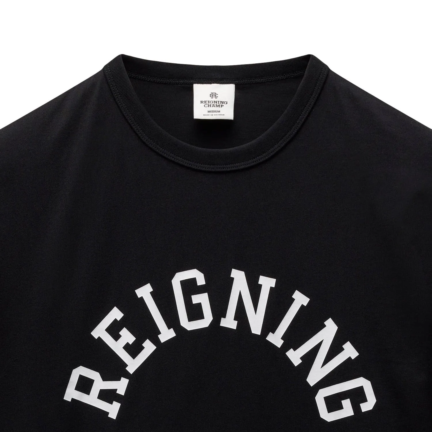 Reigning Champ Men Knit Lightweight Jersey Arch Logo T-Shirt Black White