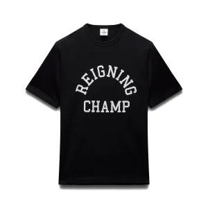 Reigning Champ Men Knit Lightweight Jersey Arch Logo T-Shirt Black White