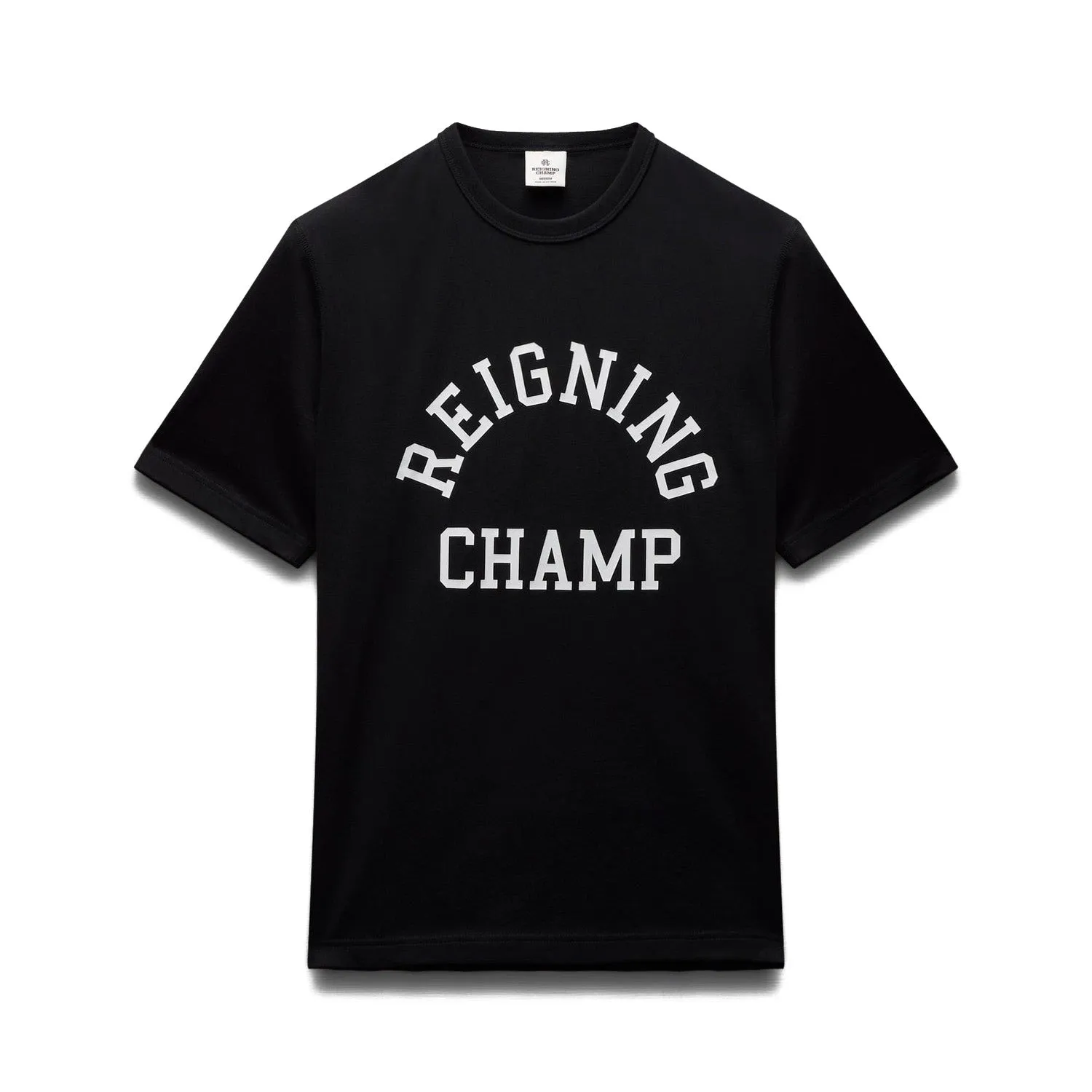 Reigning Champ Men Knit Lightweight Jersey Arch Logo T-Shirt Black White