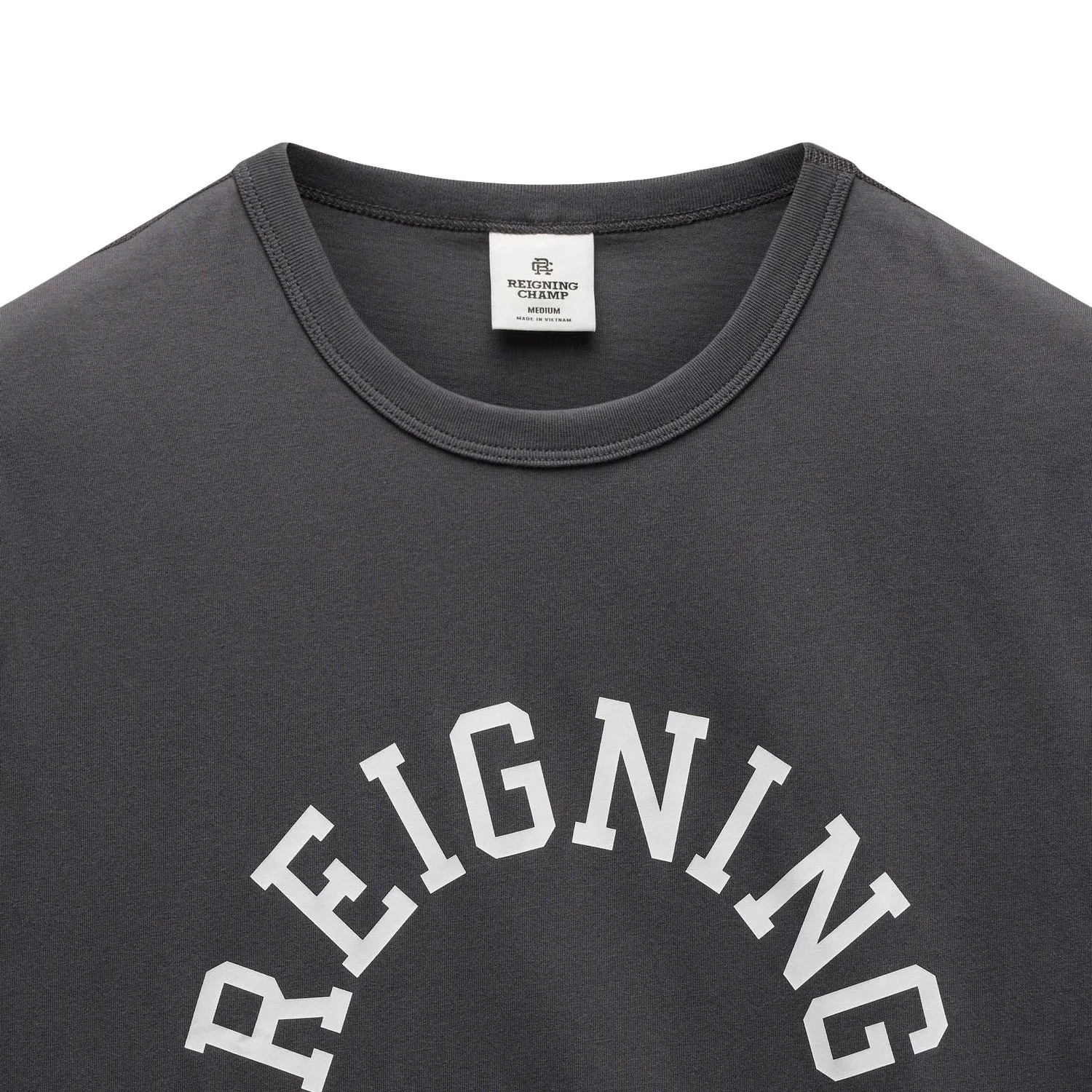 Reigning Champ Men Knit Lightweight Jersey Arch Logo T-Shirt Midnight White