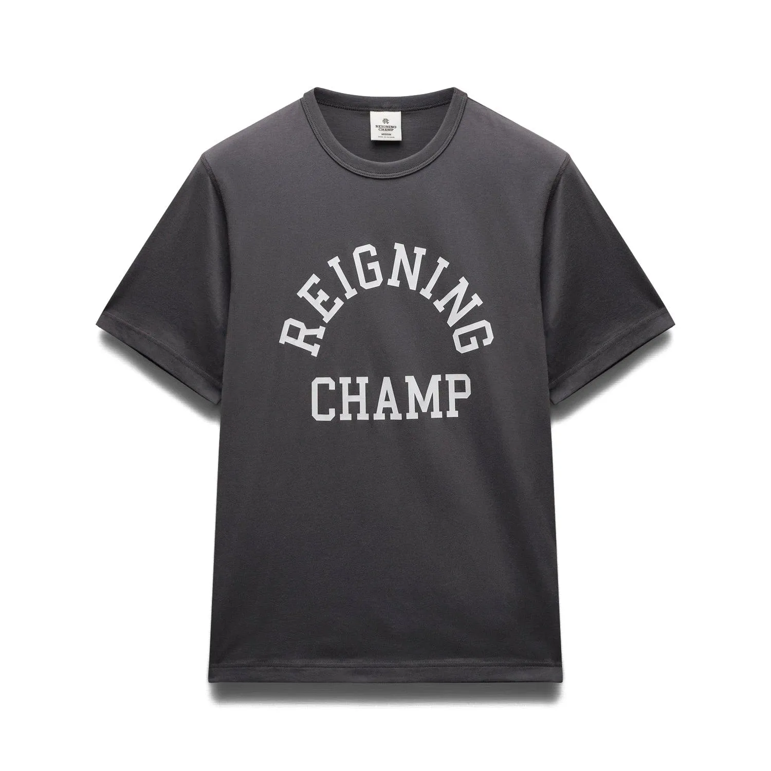 Reigning Champ Men Knit Lightweight Jersey Arch Logo T-Shirt Midnight White