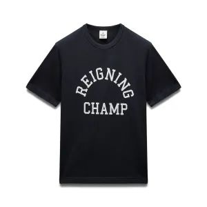 Reigning Champ Men Knit Lightweight Jersey Arch Logo T-Shirt Navy White