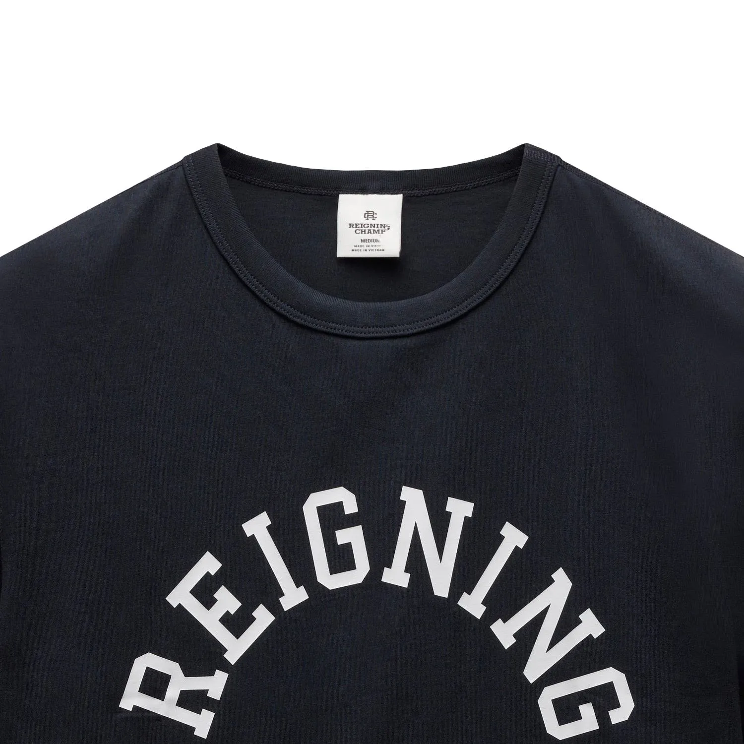Reigning Champ Men Knit Lightweight Jersey Arch Logo T-Shirt Navy White