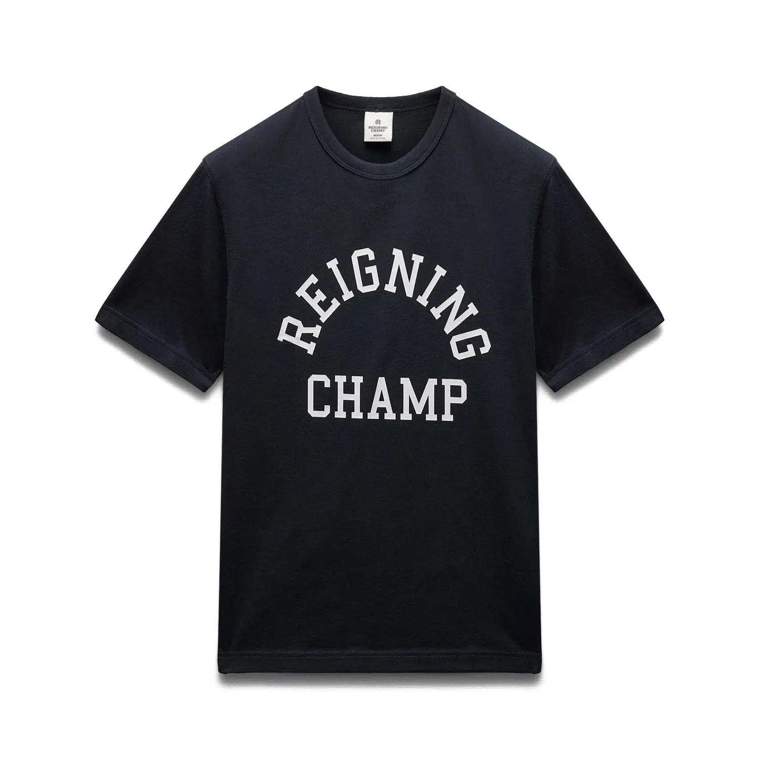Reigning Champ Men Knit Lightweight Jersey Arch Logo T-Shirt Navy White