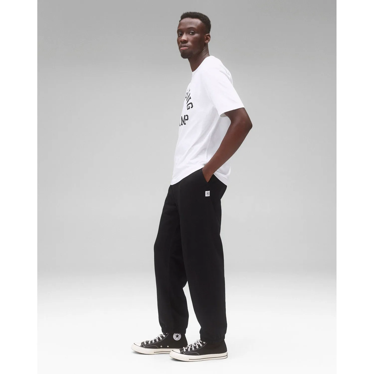 Reigning Champ Men Knit Lightweight Jersey Arch Logo T-Shirt White Black