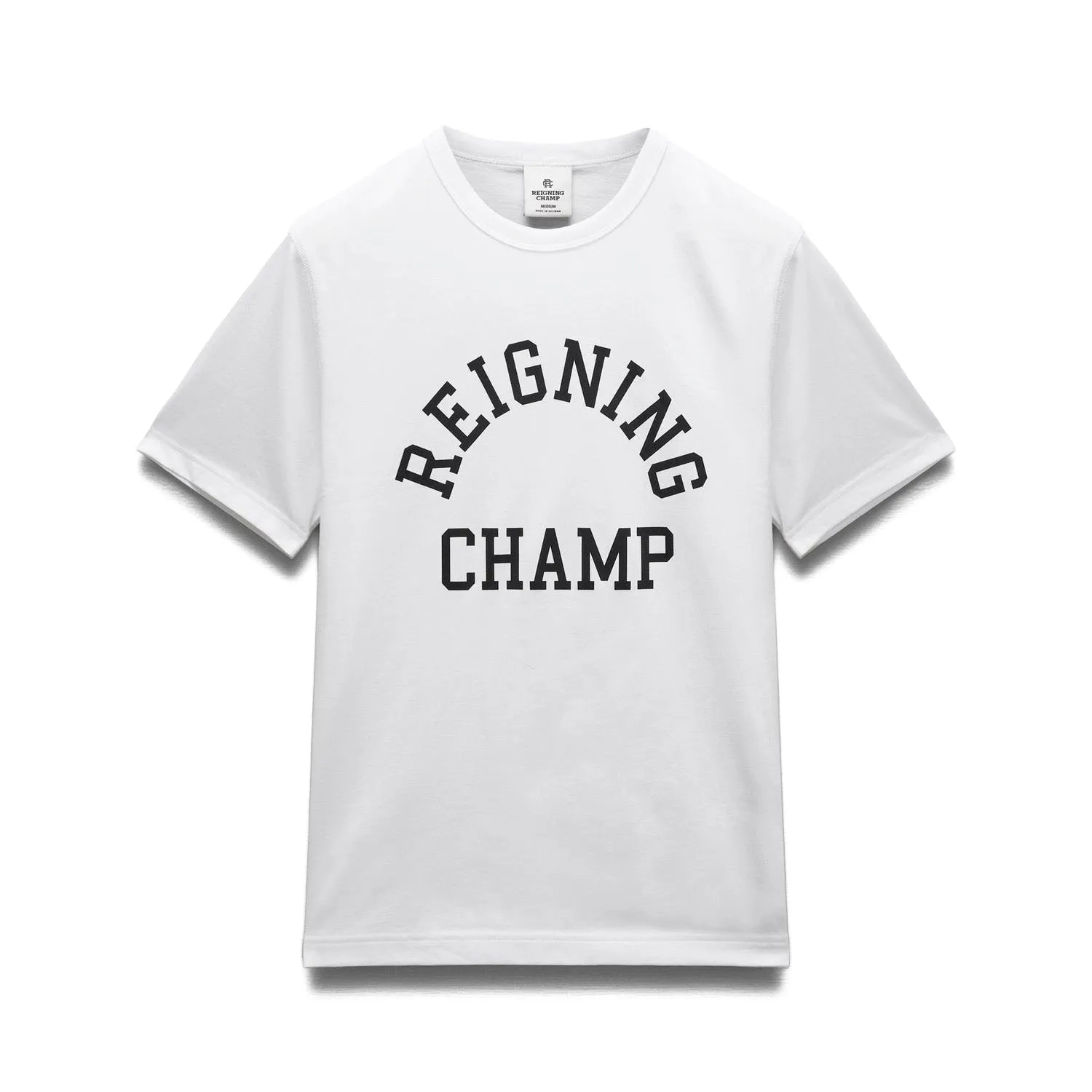 Reigning Champ Men Knit Lightweight Jersey Arch Logo T-Shirt White Black