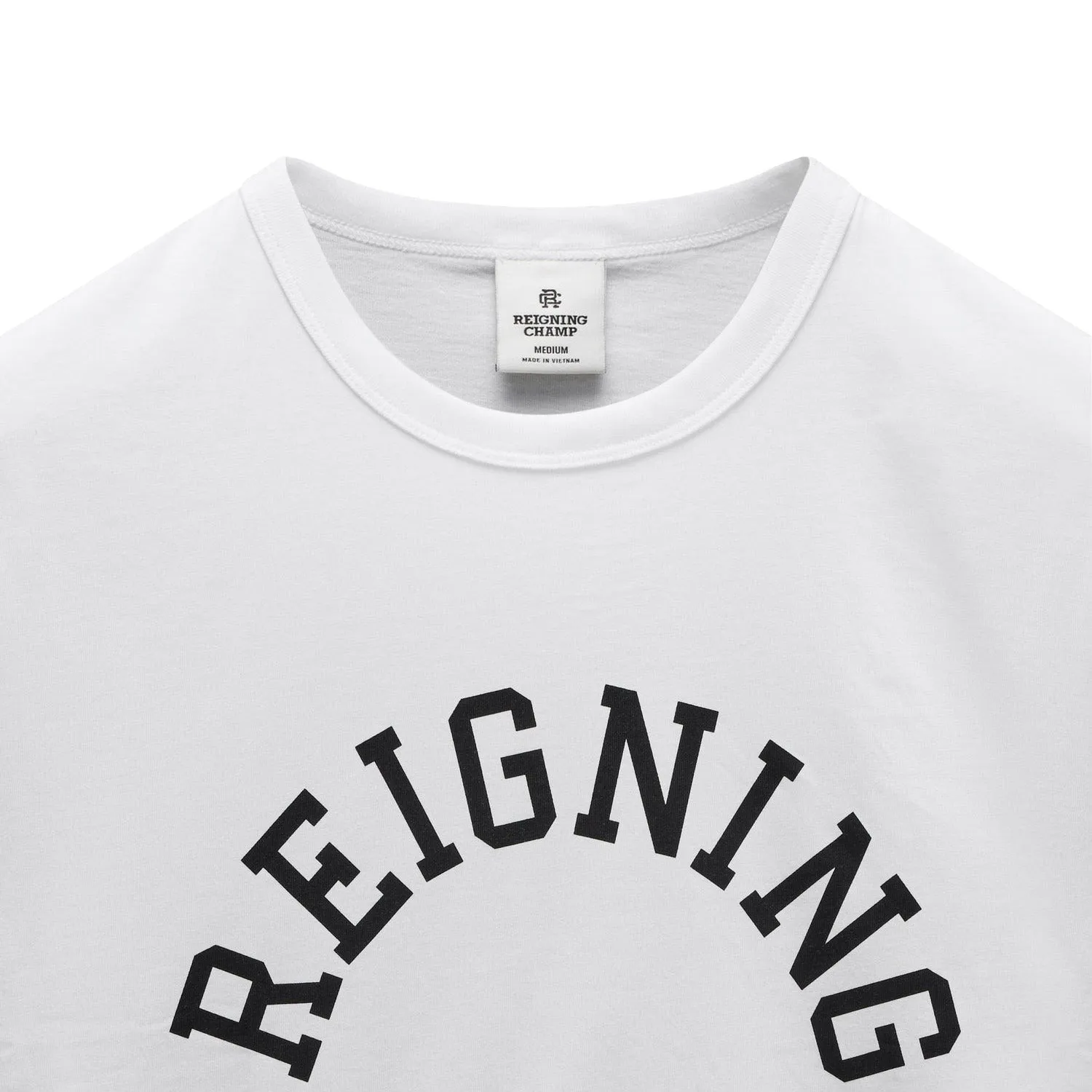 Reigning Champ Men Knit Lightweight Jersey Arch Logo T-Shirt White Black
