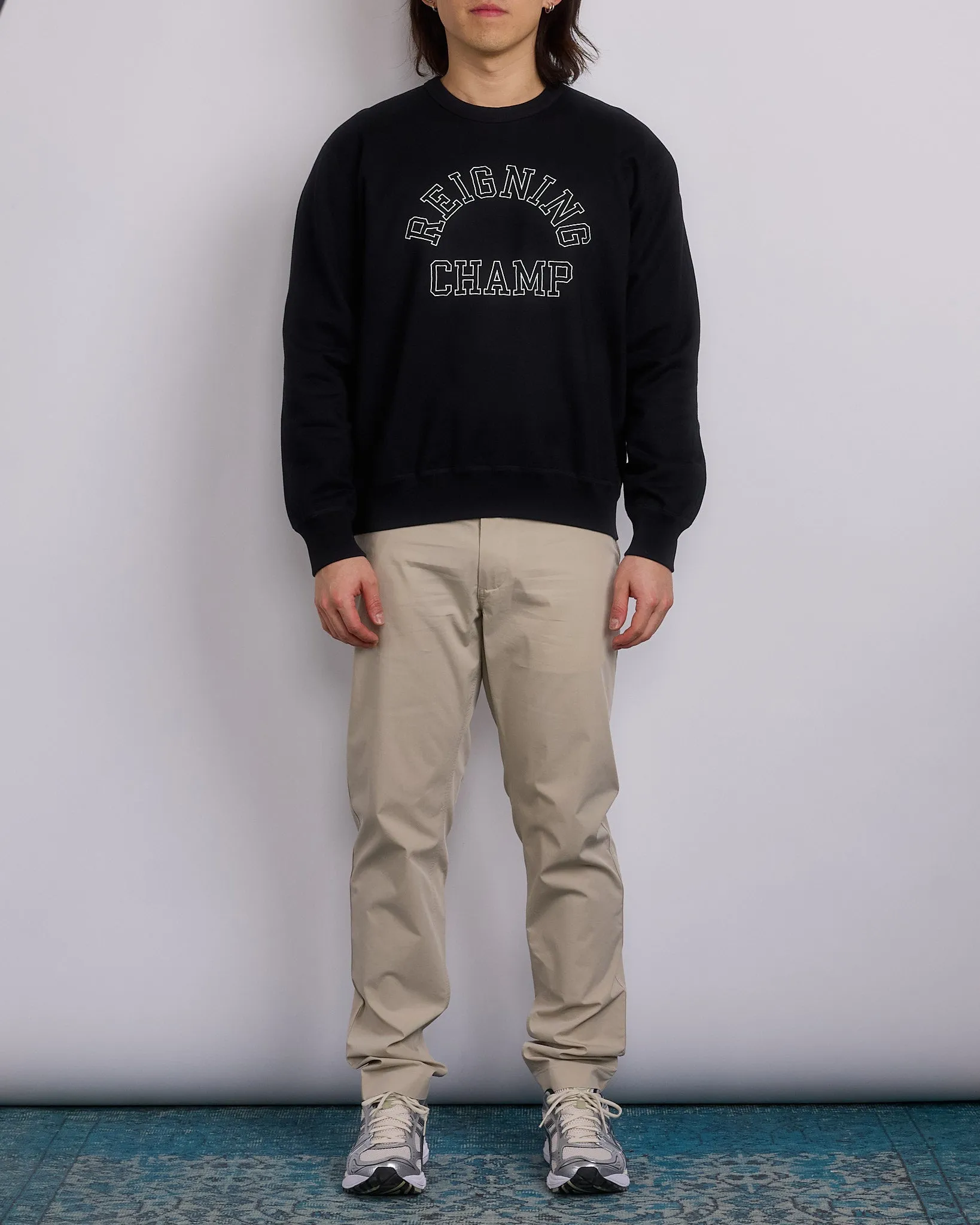 Reigning Champ Midweight Terry Arch Crewneck Black White