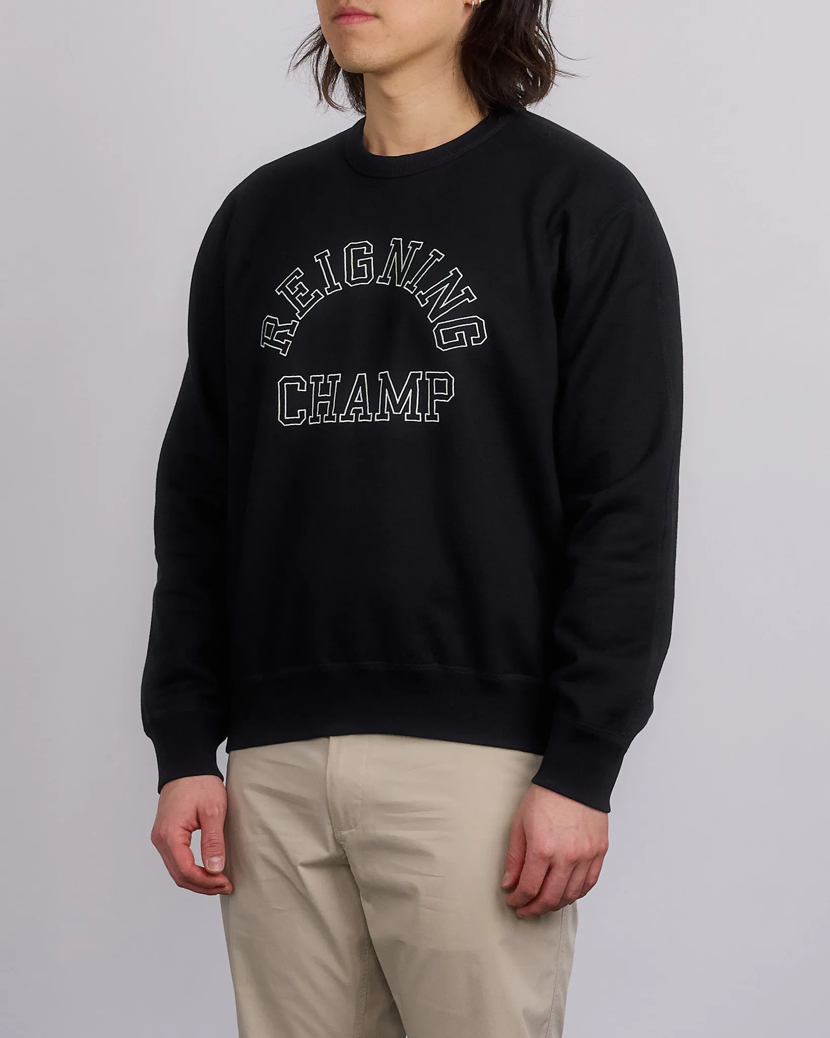 Reigning Champ Midweight Terry Arch Crewneck Black White