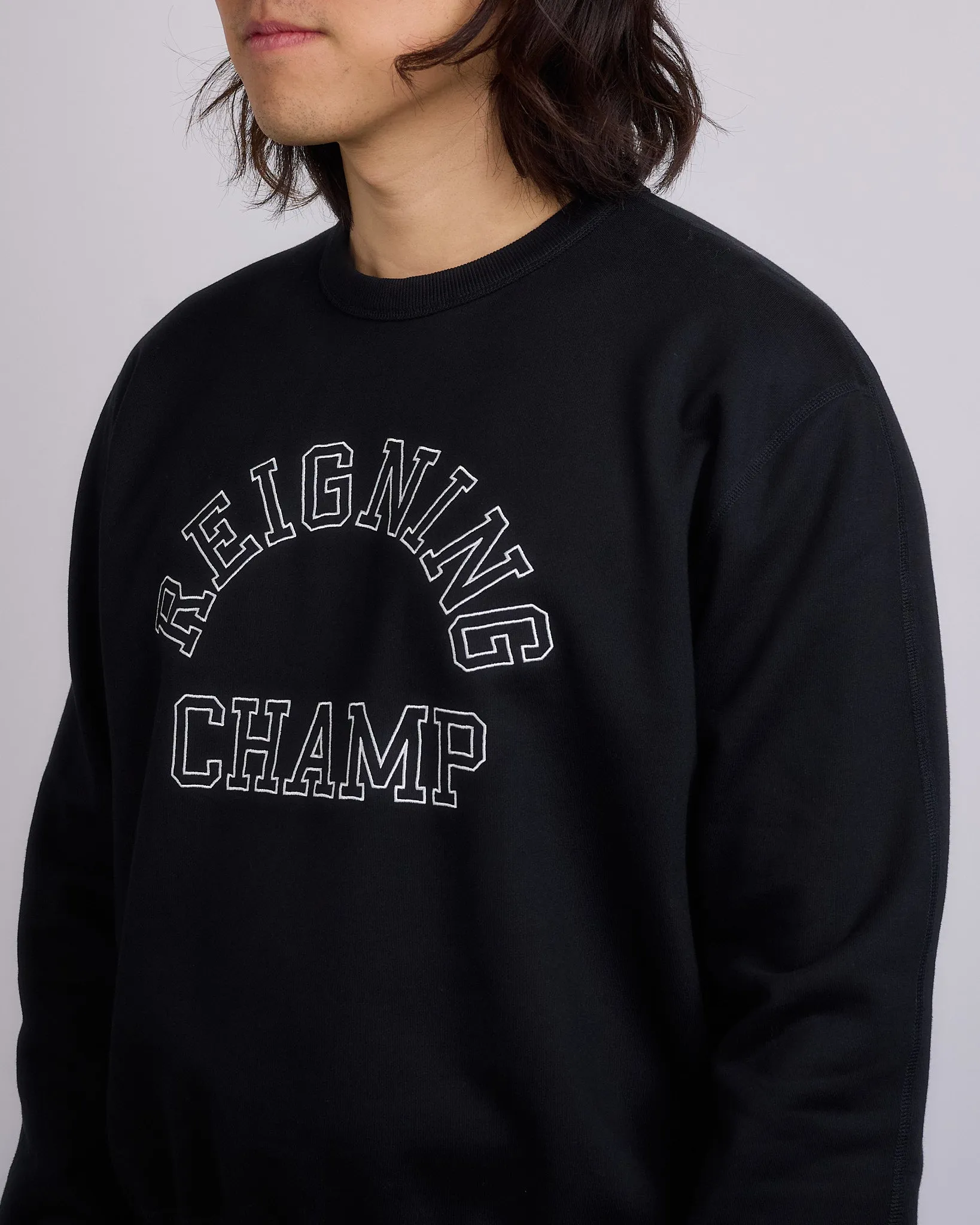 Reigning Champ Midweight Terry Arch Crewneck Black White