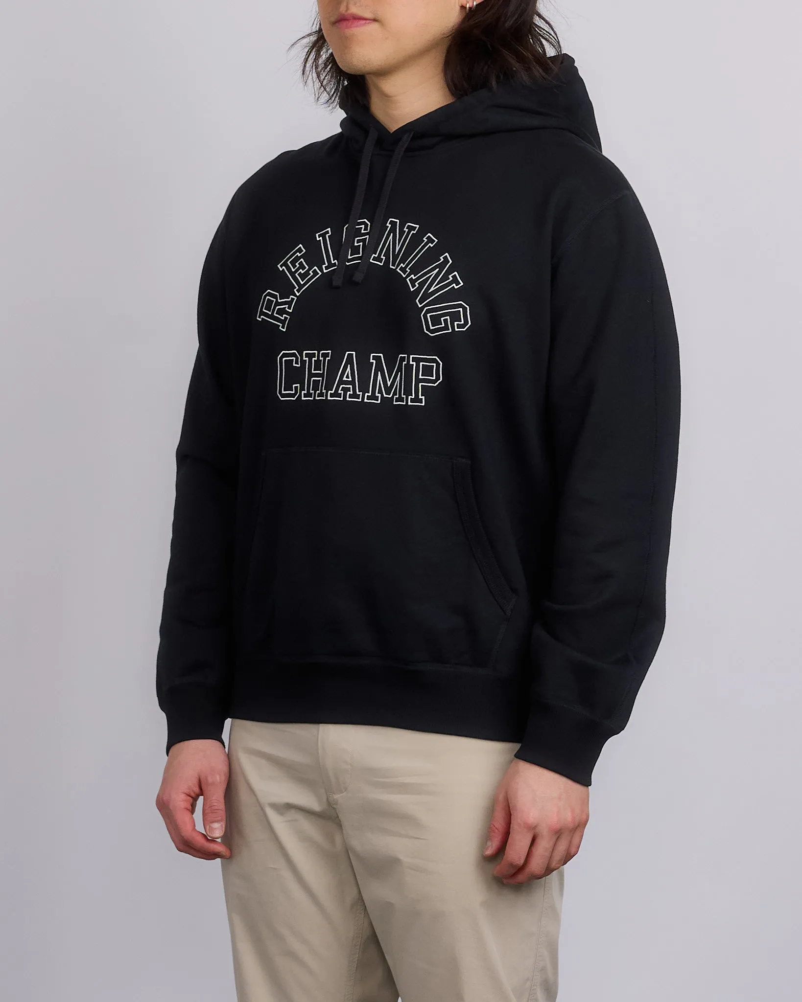 Reigning Champ Midweight Terry Arch Hoodie Black White