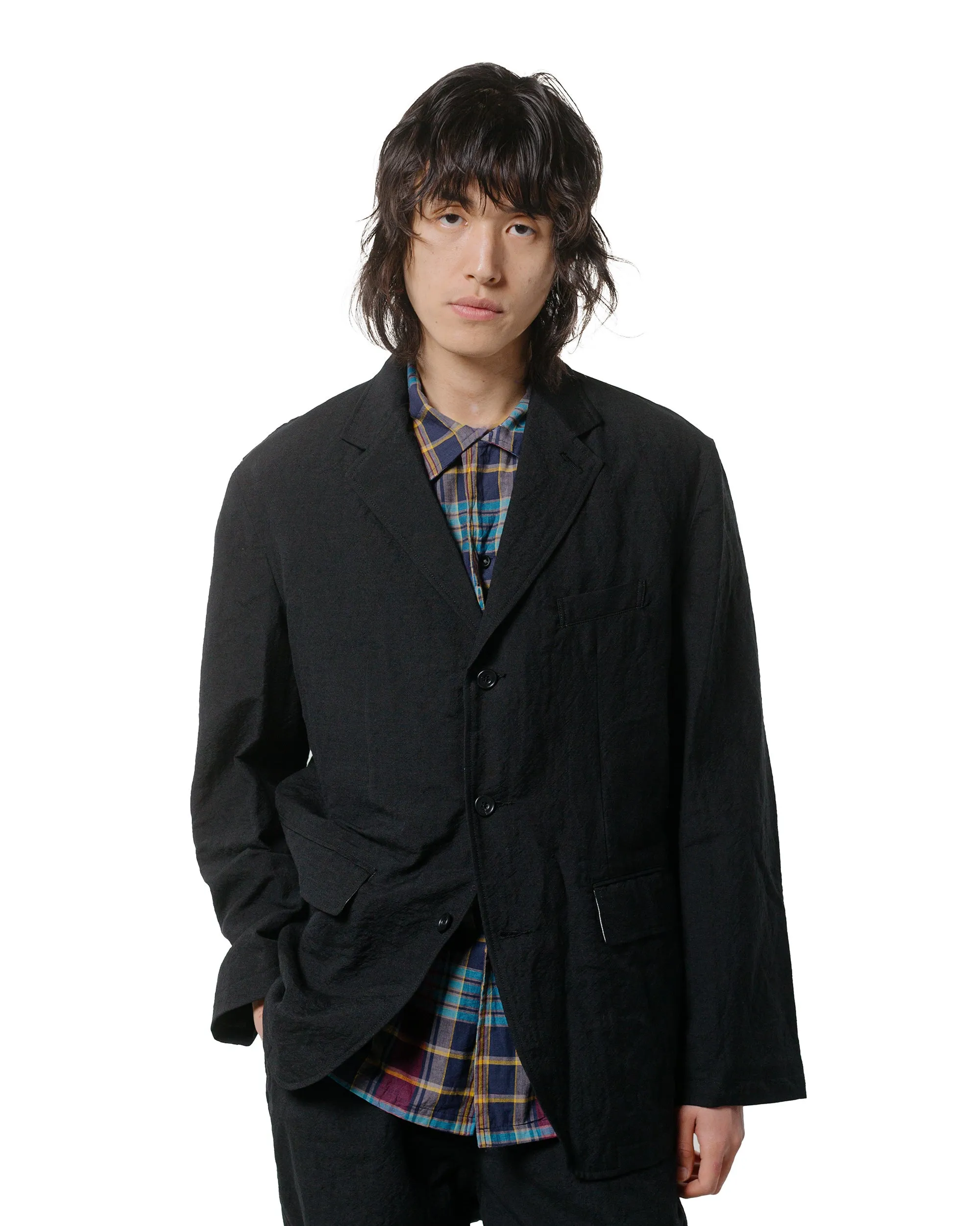 Sage de Cret Wool/Linen Tumbler Three Button Tailored Jacket Black