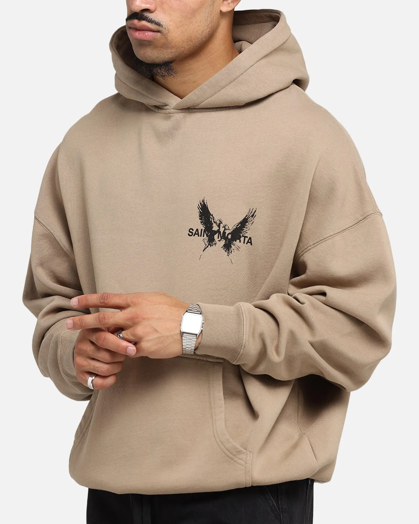 Saint Morta Black Doves Boxy Hoodie Tan