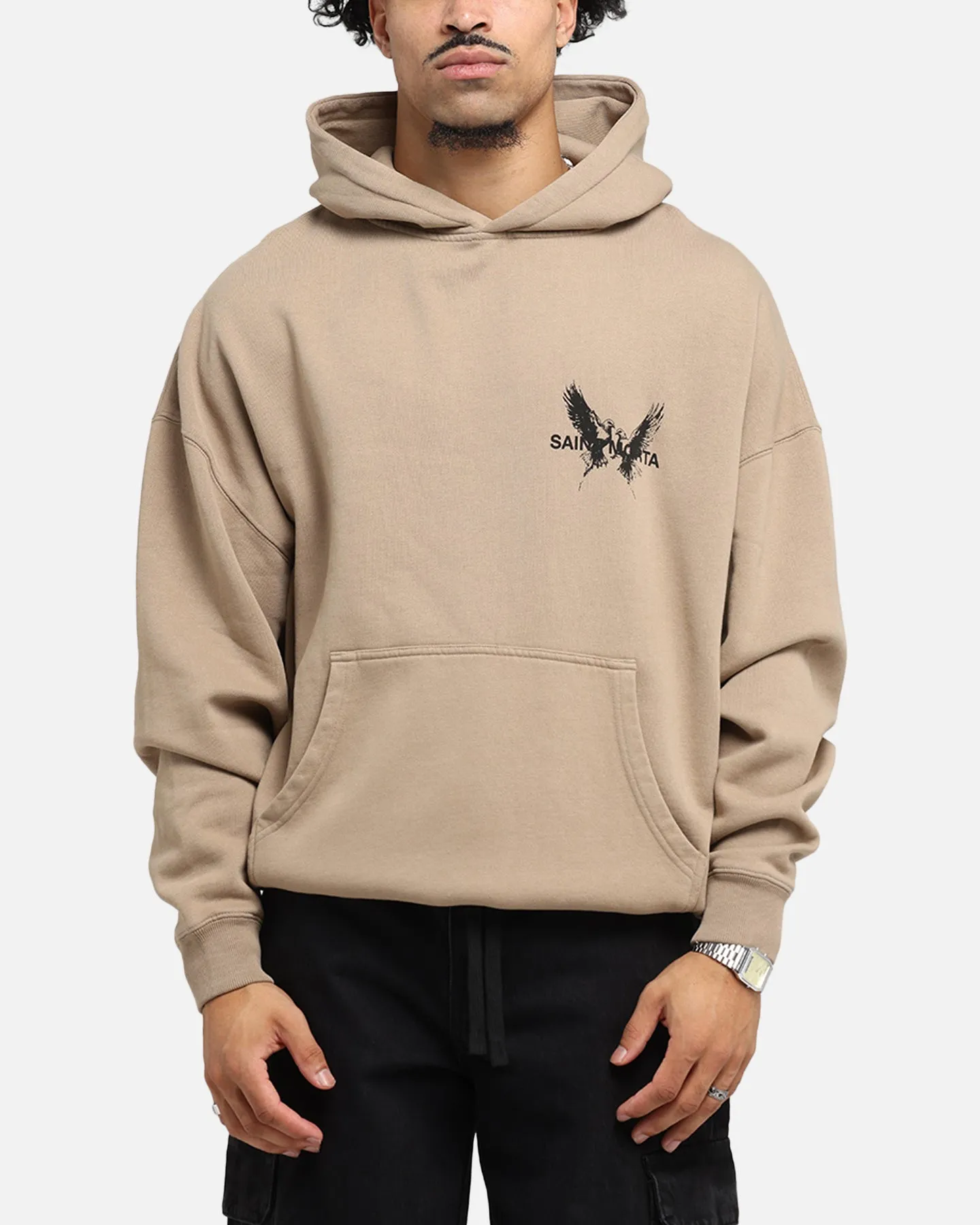 Saint Morta Black Doves Boxy Hoodie Tan