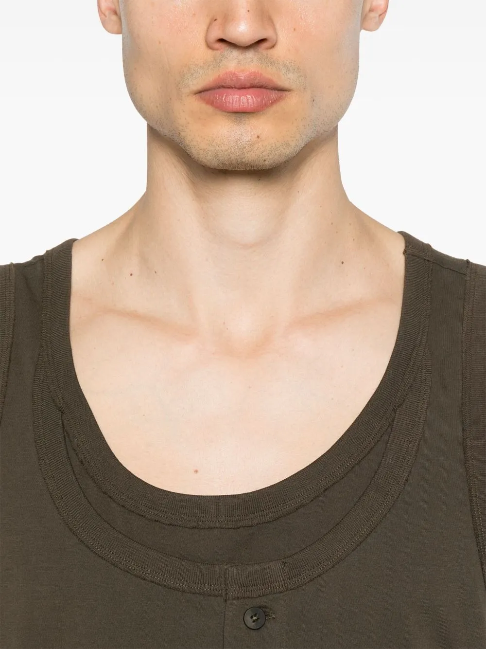 ZIGGY CHEN - Men Layered Jersey Henley Neck Tank Top